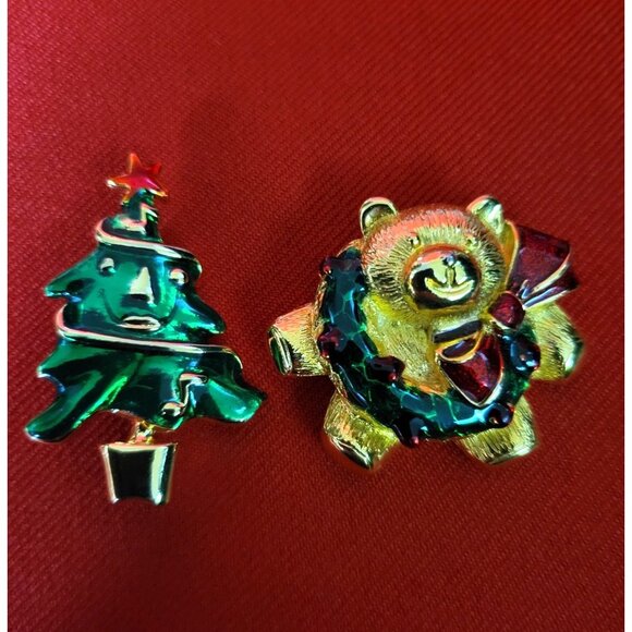 Christmas Pins Brooches Christmas Tree and Christmas Teddy Bear - Picture 8 of 9